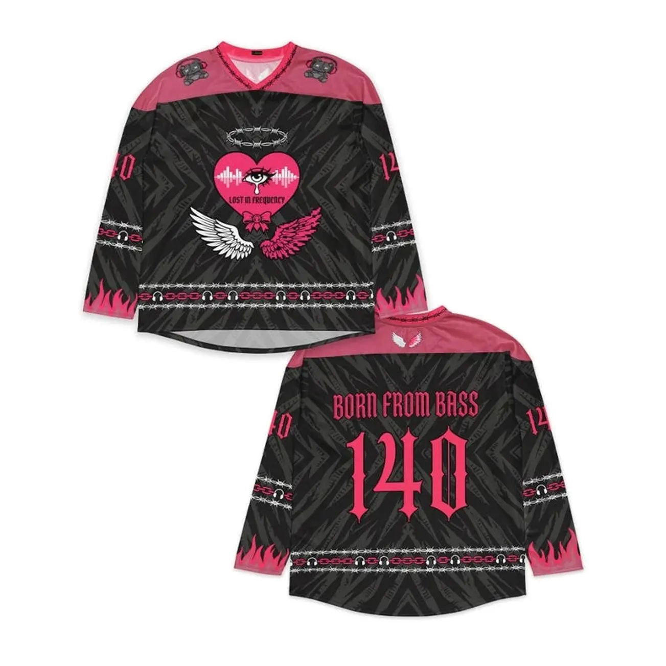Pink Rave Jersey, Born From Bass Hockey Shirt, Basshead EDM Festival Outfit QF