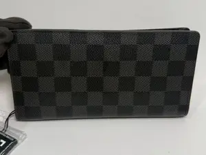 Pre-owned Louis Vuitton Coated canvas Small Leather Goods Compact Damier Graphite Brazza Wallet, Black/Grey Small Leather Goods, Light Wear, S014260324001