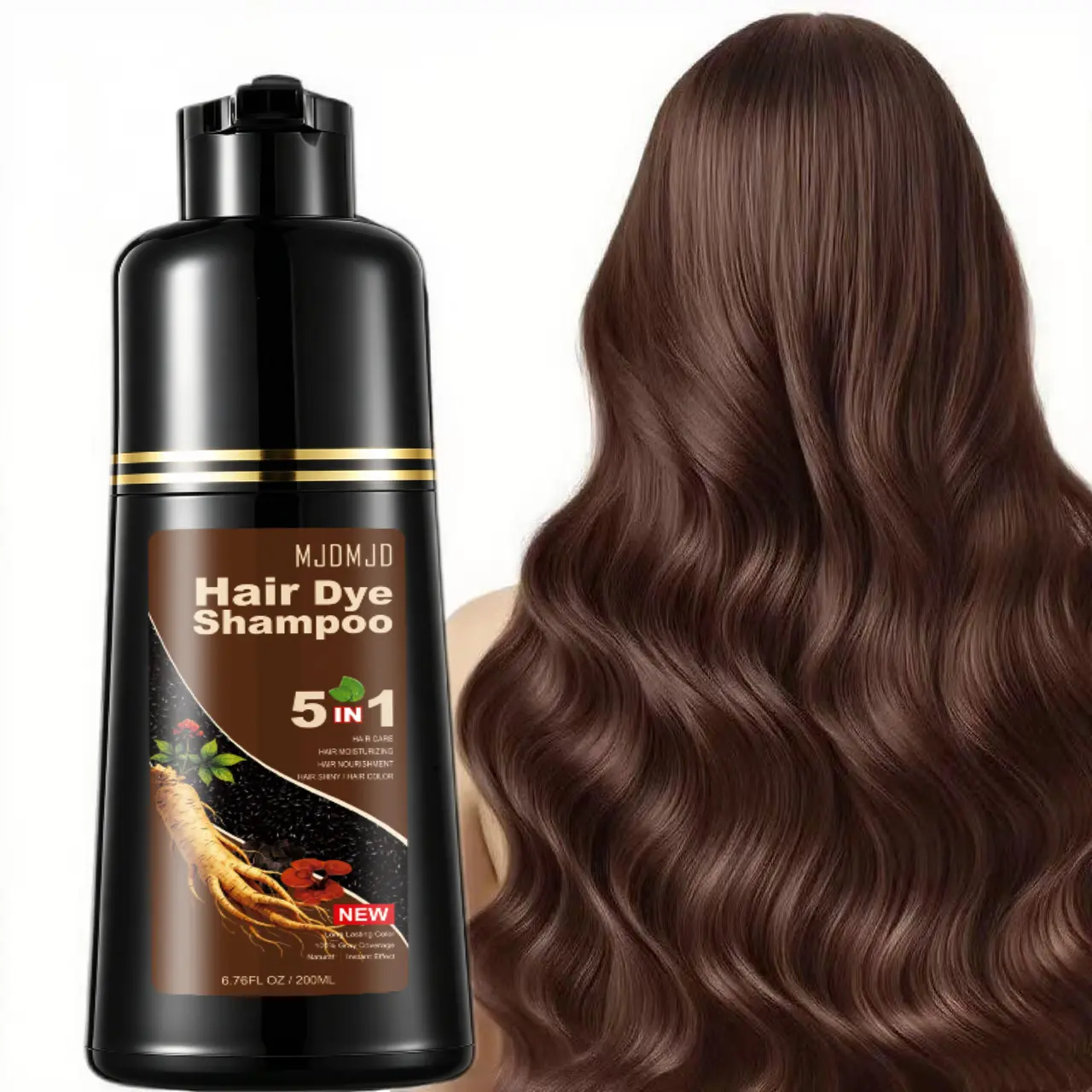 Dark Chocolate 5-in-1 Hair Dye Shampoo, Natural Hair Color Shampoo for Gray Coverage, Long-Lasting Brown Hair Coloring for Women & Men, Easy At-Home Hair Dye