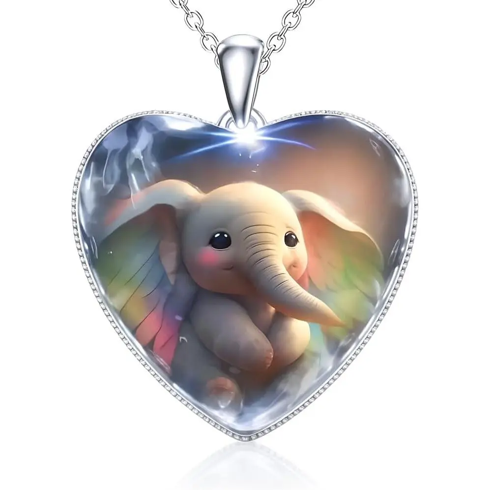 SUPAC Elephant Heart Pendant Necklace - Glass, Steel