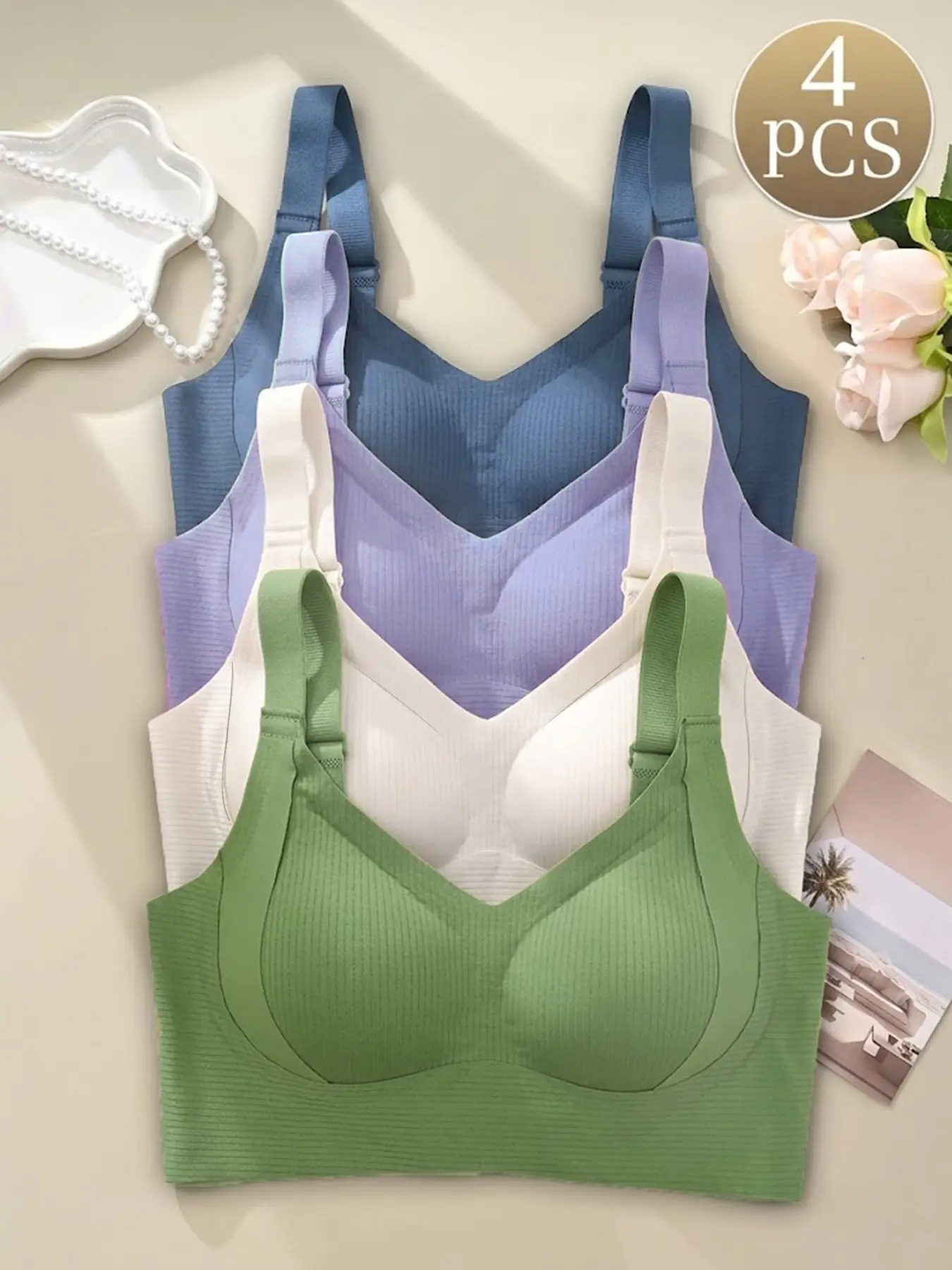 Daily bra traceless comfortable breathable thread sexy full cup wide shoulder strap suitable for outdoor fitness multi-scene use soft and skin-friendly Casual