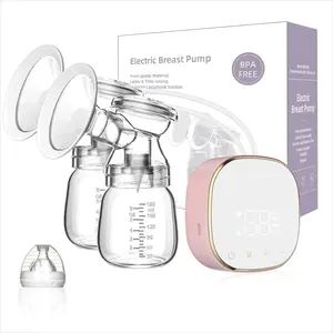 Dual Electric Breast Pump Set, 3 Modes with 9 Settings Each, Rechargeable Touch Screen Control, Includes 2 Bottles
