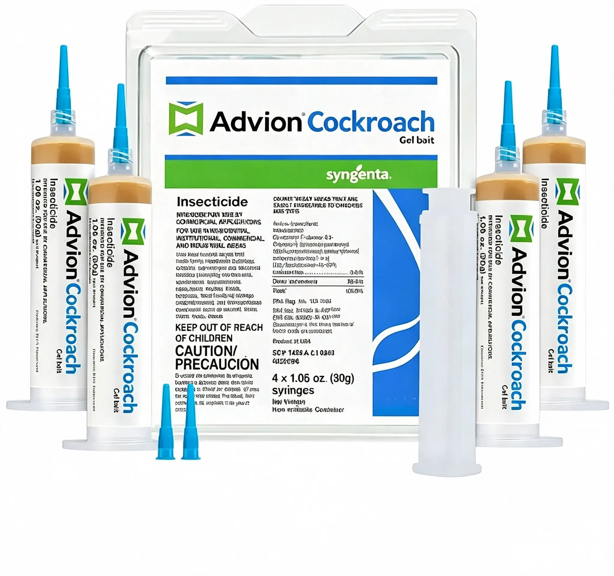 Advion Cockroach Gel Bait - Industrial Home Pest Control Roach Killer, 4 x 30g Tubes, 1 Plunger, 2 Tips, Effective for American, German & Major Species, Indoor & Outdoor Use