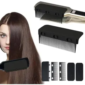 2024 New Flat Iron Comb Attachment Clip On, Flat Iron Hair Straightener Comb Attachment, Comb Attachment for Flat Iron, Professional or Home Use Compact Hair Styling Tool (Black) Comfort