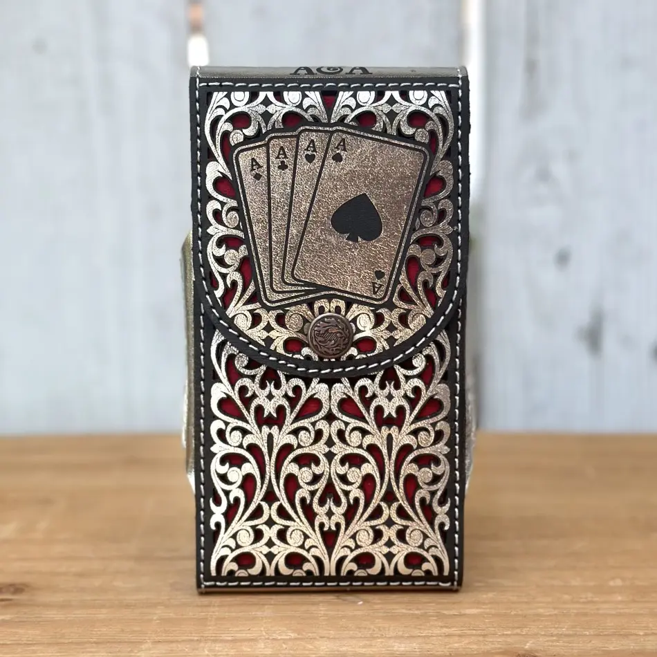 Silver “4 Aces” Western Laser-Cut Phone Holster | Made in Mexico