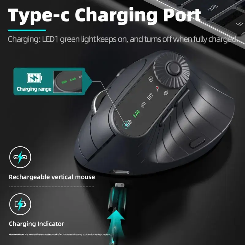 JOMAA Ergonomic BT5.0 Dual Mode Wireless USB Vertical Mouse With Function Adjustment Knob 8 Buttons Rechargeable Mice for Win/IOS/Android