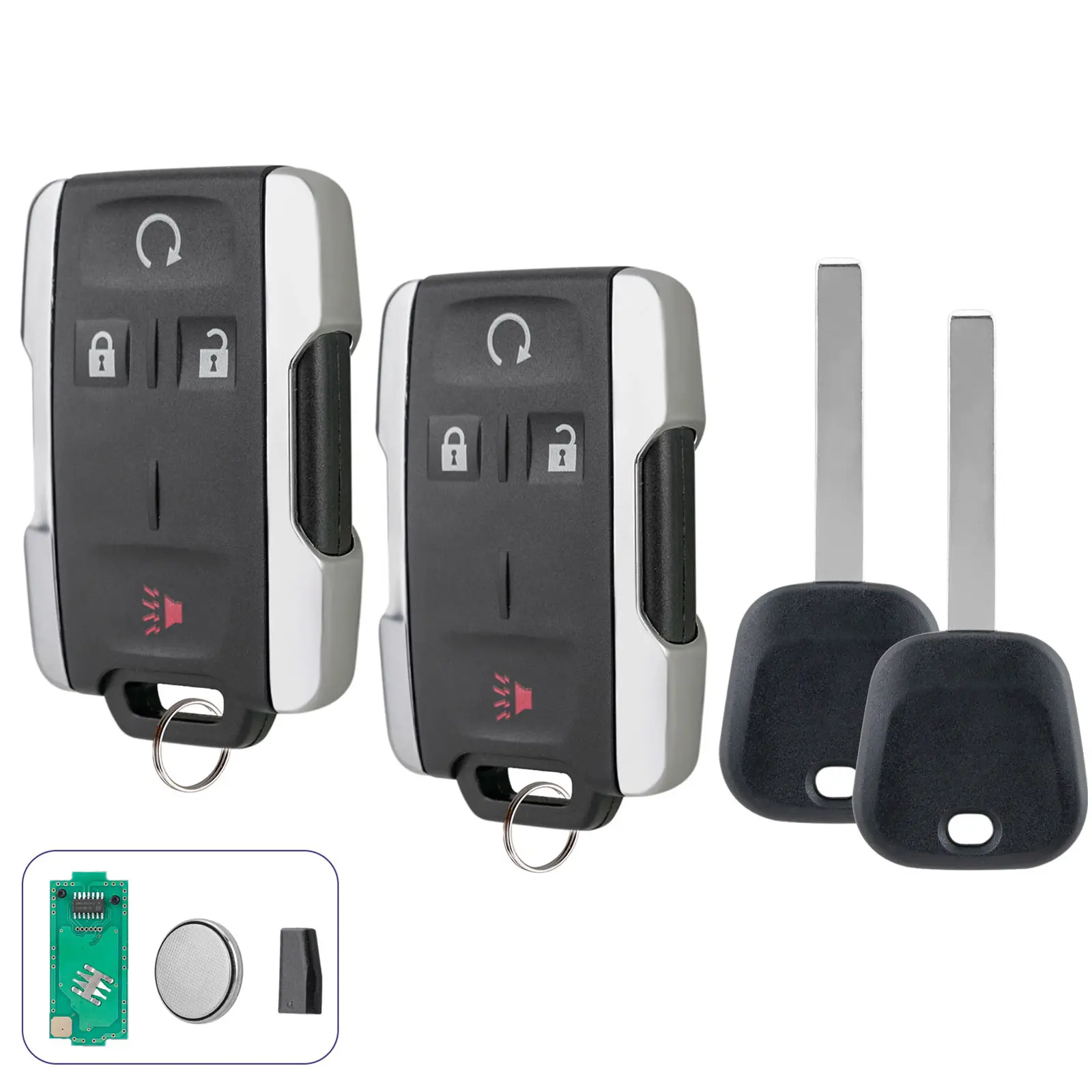 2-Set Key Fob Shell & 4-Button Ignition Transponder Chip Key for Chevrolet Colorado, Silverado 1500/2500/3500, GMC Canyon, Sierra (2014-2021, M3N-32337100)