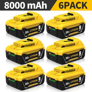 6-Pack 8000mAh Replacement for Dewalt 20V Battery Lithium Compatible with Dewalt 20 Volt Max Battery DCB206 DCB207 DCB200 DCD/DCF/DCG Series Power Tools