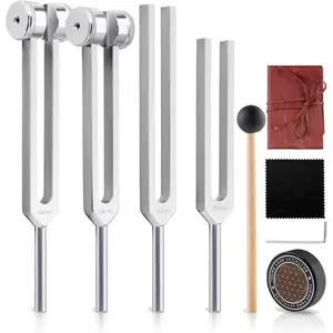Tuning Forks for Healing Set-128Hz, 136.1Hz, 256Hz, 384Hz Weighted & Unweighted with Activator & Pouch-Complete Sound Therapy Kit for Chakra Balancing, Yoga, Meditation, Stress Relief & Energy Healing BY