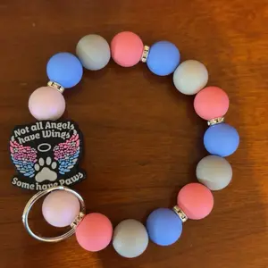 Not All Angels Have Wings Keychain - Colorful Beads with Blue & Pink & Silver Charm