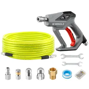 M MINGLE Sewer Jetter Kit for Pressure Washer 50 FT, Drain Cleaner Hose with Power Washer Wand, 1/4 Inch NPT Corner Rotating and Button Nose Sewer Jetting Nozzle, Orifice 4.0, 4.5