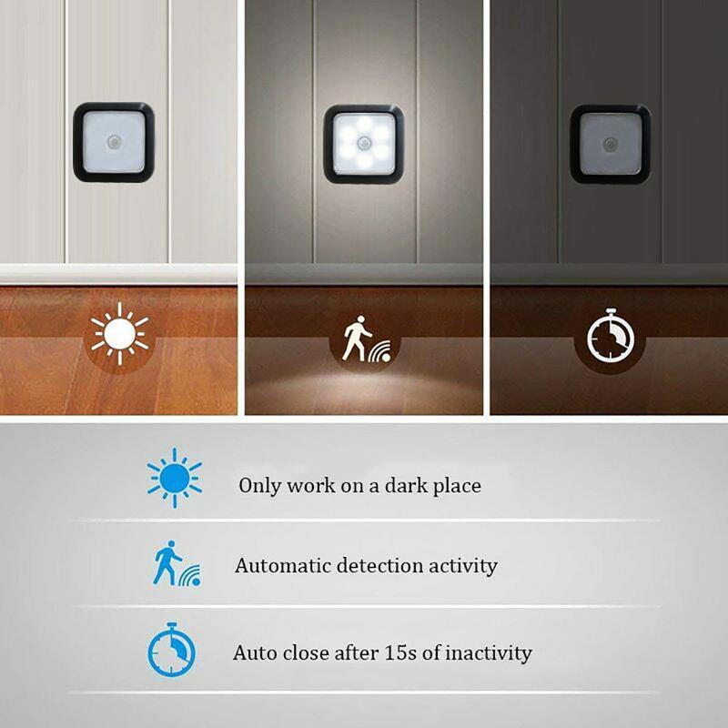 6-LED Motion Sensor Lights Indoor, Battery Operated, Cordless LED Step Night Light for Under Cabinet, Hallway, Stairway, Closet, Kitchen
