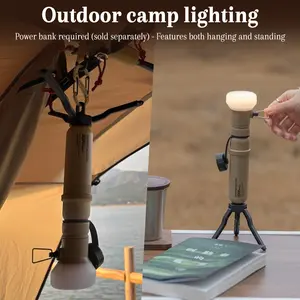 Camping Light with Mini Tripod, USB Rechargeable LED Lantern & Power Bank, Stepless Dimming, 5000mAh Battery，Fast Phone Charging, Camping Lantern for Hiking, Fishing, Emergency Outdoor Use