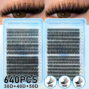 30D+40D+50D segmented set, 8-16mm mixed length 640pcs large capacity including large box of eyelashes, glue, tweezers, adhesive remover, 0.07mm thickness, DIY Eyelash Extensions