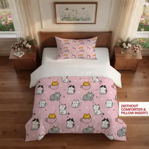 Cute Cat Duvet Cover Set, 2/3 Pieces (1 Duvet Cover + 1/2 Pillowcases, No Comforter & Pillow Insert), Soft and Breathable Fabric, Cartoon Cat Print, Suitable for Teens and Adults Bedroom, Perfect Holiday and Memorial Gift for Girls And Women