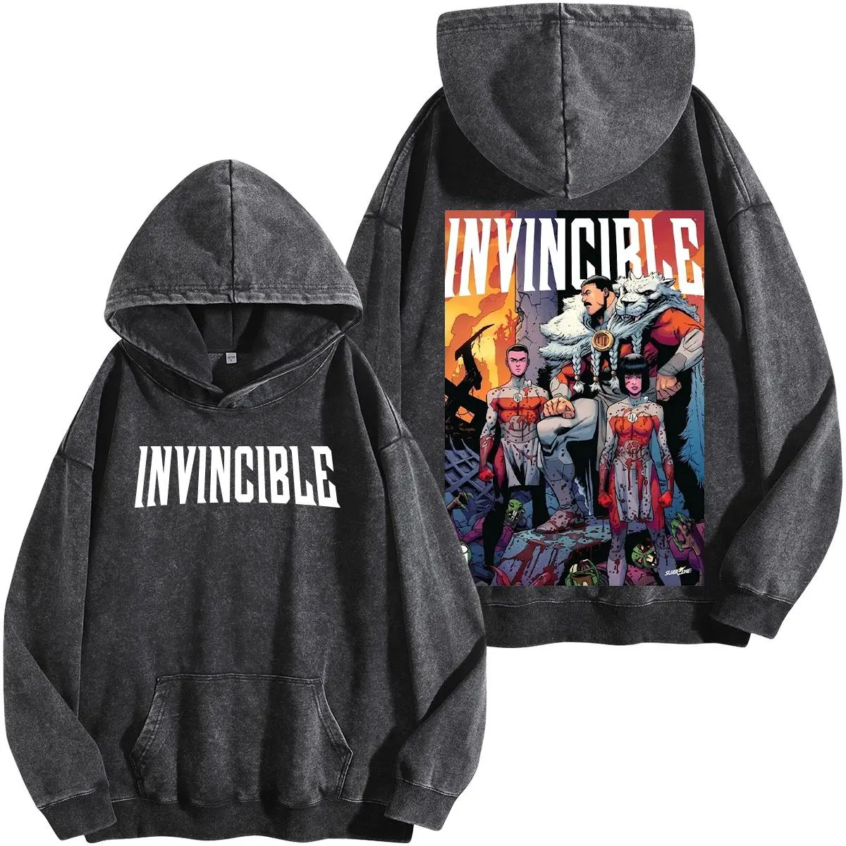 Streetwear Invincible Washed Hoodie - Multiverse War Comic Double ...