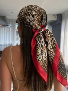 Leopard Print Silk Scarf, Retro Multifunctional Headscarf, Multifunction Hair Kerchief, Y2K Streetwear, Loose-Fitting, All-Season Accessory, Sexy Style