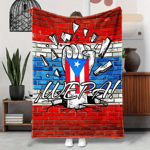 1pc Puerto Rico Luxury Flannel Blanket - Bold Graphic Print, Super Soft, Lightweight, Comfortable, Machine Washable, Ideal for Home/Travel, Perfect Gift for Friends