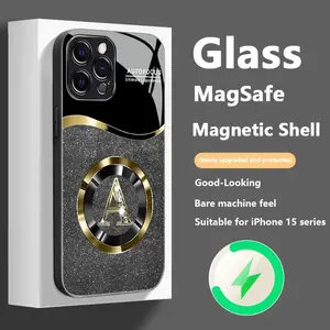 Suitable for [iPhone 13 Pro Max] New high-end magnetic letter anti-drop glass mobile phone case New business simple metal paint electroplated glass wireless charging mobile phone case Affordable anti-drop and anti-fingerprint 888