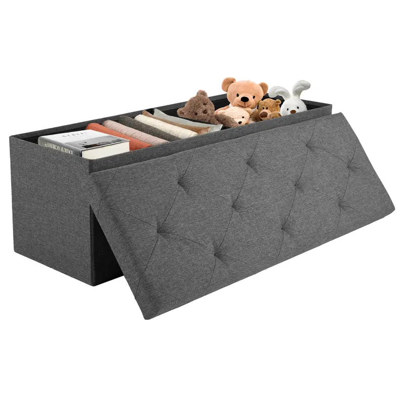 Modern Linen Fabric Foldable Armless Ottoman Bench - Padded Seat, Large Hidden Storage, Durable Multifunctional Indoor Furniture for Home Entryway, Room Decor, Furniture for Apartment (15"d x 15"h x 30"w, 43"w, 660lb Capacity)