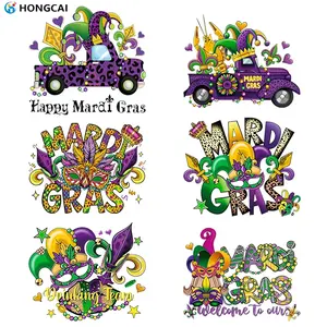 6 Piece Mardi Gras Heat Transfer Vinyl Set, Colorful Clown Iris Heart Designs, DIY T-Shirt Cup Crafts, Party Supplies