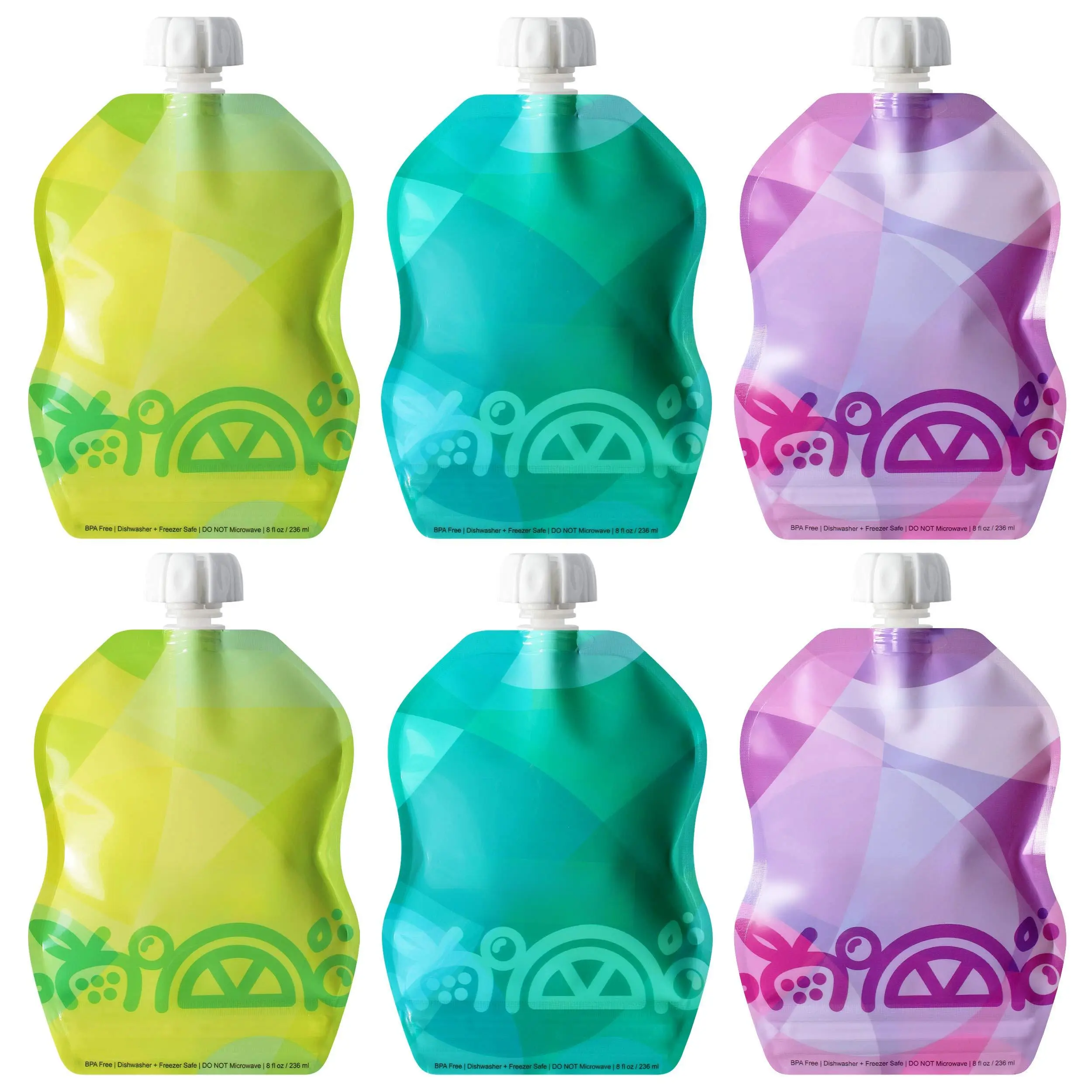 Reusable Food Storage Pouches  8 Oz | Ideal For Smoothies And Purees Secure Double Lock Zipper Wide Bottom Bpa Free Snakpack Tropicolor 6 Ct