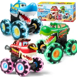 Glowing Monster Truck Toys - Inertia Push & Go Light-Up Cars, Animal Dinosaur Shark Trucks for Boys & Girls Stress Relief Glutinous Rice Cake
