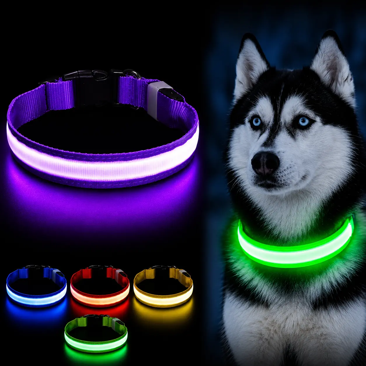 LED Adjustable Dog Collar Flashing Glow Light USB Rechargeable Waterproof Safety Collar for Small Medium Large Dogs