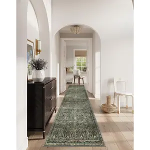 Dark Green Runner Rugs for Hallway 2x10, Washable Stain Resistant Kitchen Runner Rug 10ft, Rubber Backed Non Slip Carpet for Entryway  Sliding Door