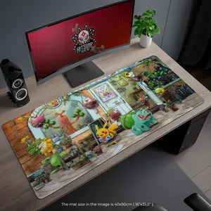 Pokemon Garden Scene Desk Mat, Pikachu and Bulbasaur Mouse Pad, Gaming Desk Decor, Pokemon Gift