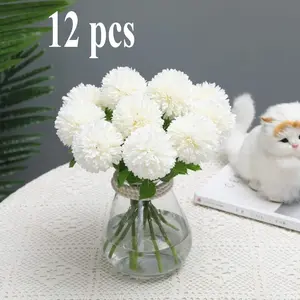 12 Pieces Floral Arrangement Fake Flowers Bouquet, Artificial Flowers Chrysanthemum Ball, Long Stem Hydrangea for Home Office Coffee House Parties and Wedding Decor (White)