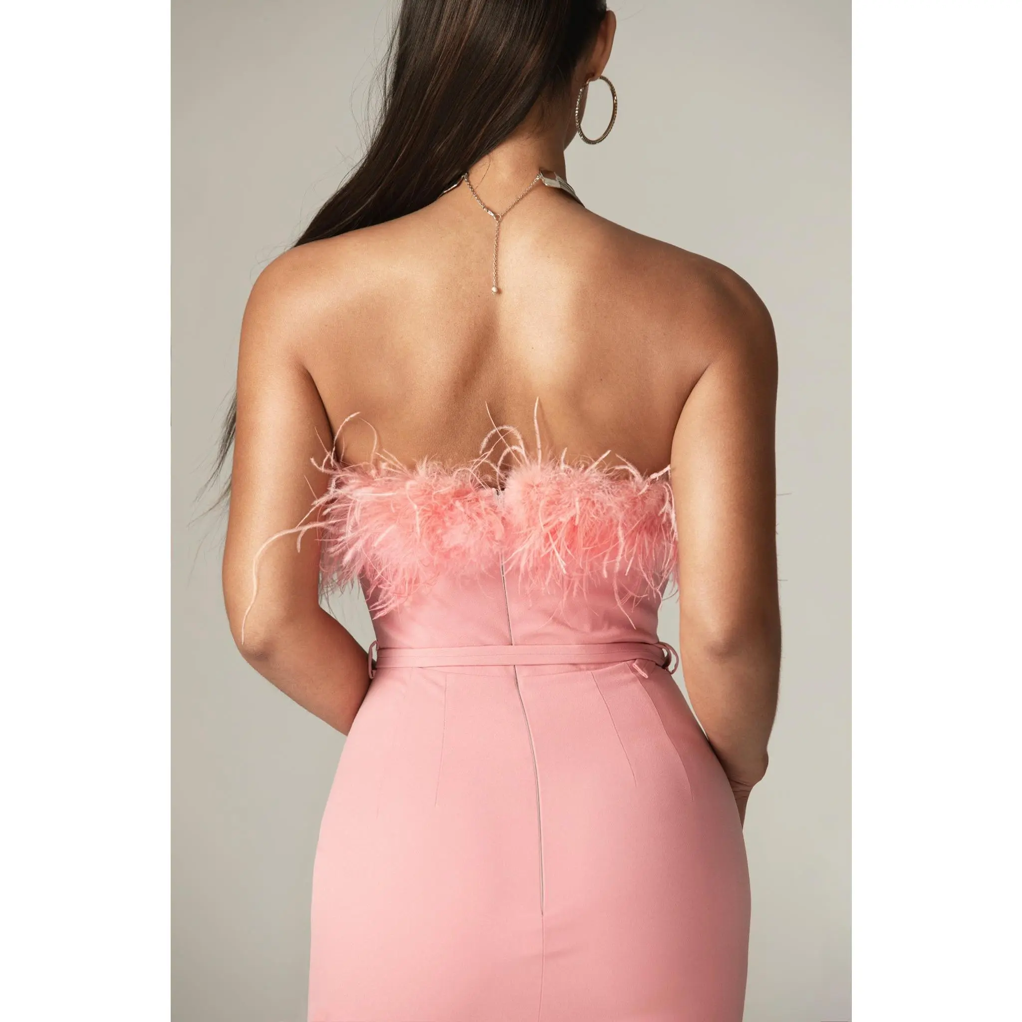 Carmen Strapless Corset Belted Midi Dress - Blush Pink | Women's Feather  Trim Bodycon Dress - Elegant Boned Dress for Romantic Date Nights, Wedding,  Club Party & Formal Wear - Womenswear Apparel