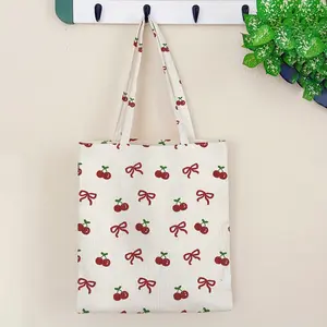 Creative Cherry Pattern Print Handbag, Large Capacity Shoulder Bag, Simple Daily Use Crossbody Bag for Men and Women, Casual Tote Bag