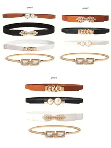 Women's Elegant Elastic Belt Set, Casual Trendy Minimalist Belt, Stylish Belts, Fashionable Clothes Accessories for Daily & Party Decoration, Elastic Stretch Belts