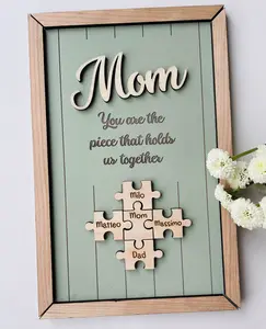 Personalized Mom Puzzle Sign – Mother's Day Gift from Kids or Husband – Custom Wood Engraved “Piece That Holds Us Together” – Unique Gift for Grandma, 2 layered