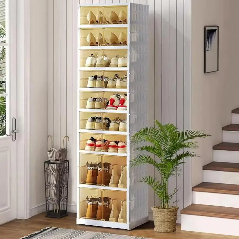 Ultimate 7+2Tier 18 Shoes Organizer:Transparent,Collapsible Rack For Compact Spaces &Closet storage Smooth Boxes Pet Shoe storage Cabinet