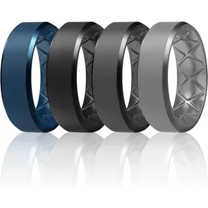 Silicone Ring Men, Inner Arc Ergonomic Breathable Design, Mens Silicone Wedding Band 4 Rings / 1 Ring Rubber Wedding Bands, 9mm Wide-2.5mm Thick