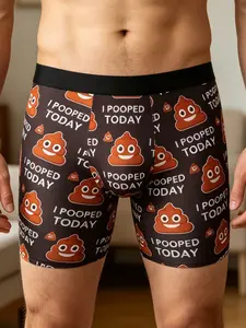 Men's Funny 'i Pooped Today' Print Briefs, Creative Fun Pattern Underwear, Comfortable Elastic Waist Boxer Shorts, Humorous Prank Gift