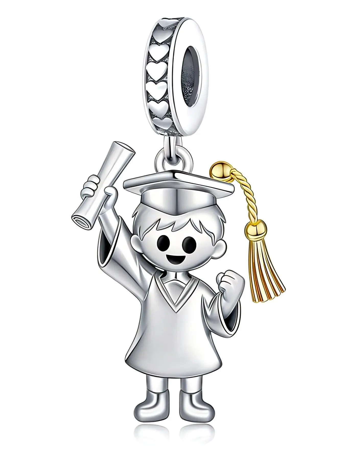 Copper Plated Silver Color Cartoon Boy Graduation Charm Pendant, Preppy Style, Perfect Gift for Friends and Students, All Seasons