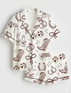 Women's Western Short-Sleeve Pajama Set - Cowgirl Bachelorette Party Loungewear with Pants