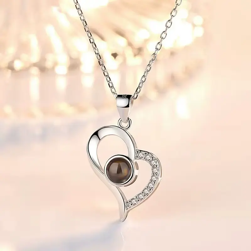 I Love You Necklace 100 Languages Projection Love Heart Necklace Heart Pendant for Women Valentines Day Gifts for Wifegirlfriend Does not apply