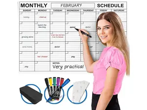 Dry Erase Poster Calendar 24"x36" with 6 Markers, Eraser, Push Pins & Mounting Tape