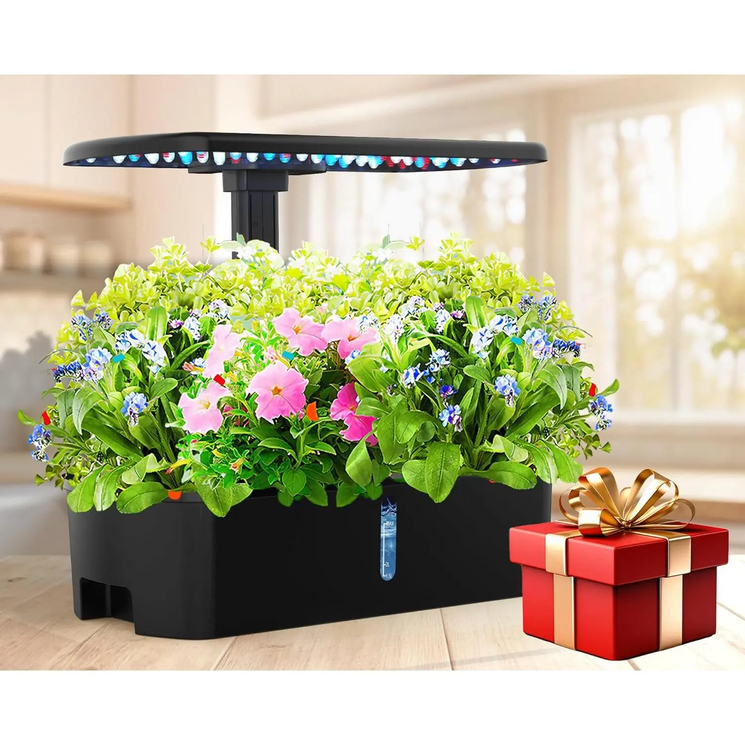 Hydroponics Growing System Kit 12 Pods Indoor Garden, Hydroponic Indoor  Garden Kit with Grow Light,  in Door Gardening, Adjustable Height, Auto Timer, Quiet Pump,  for Mom Women, Black