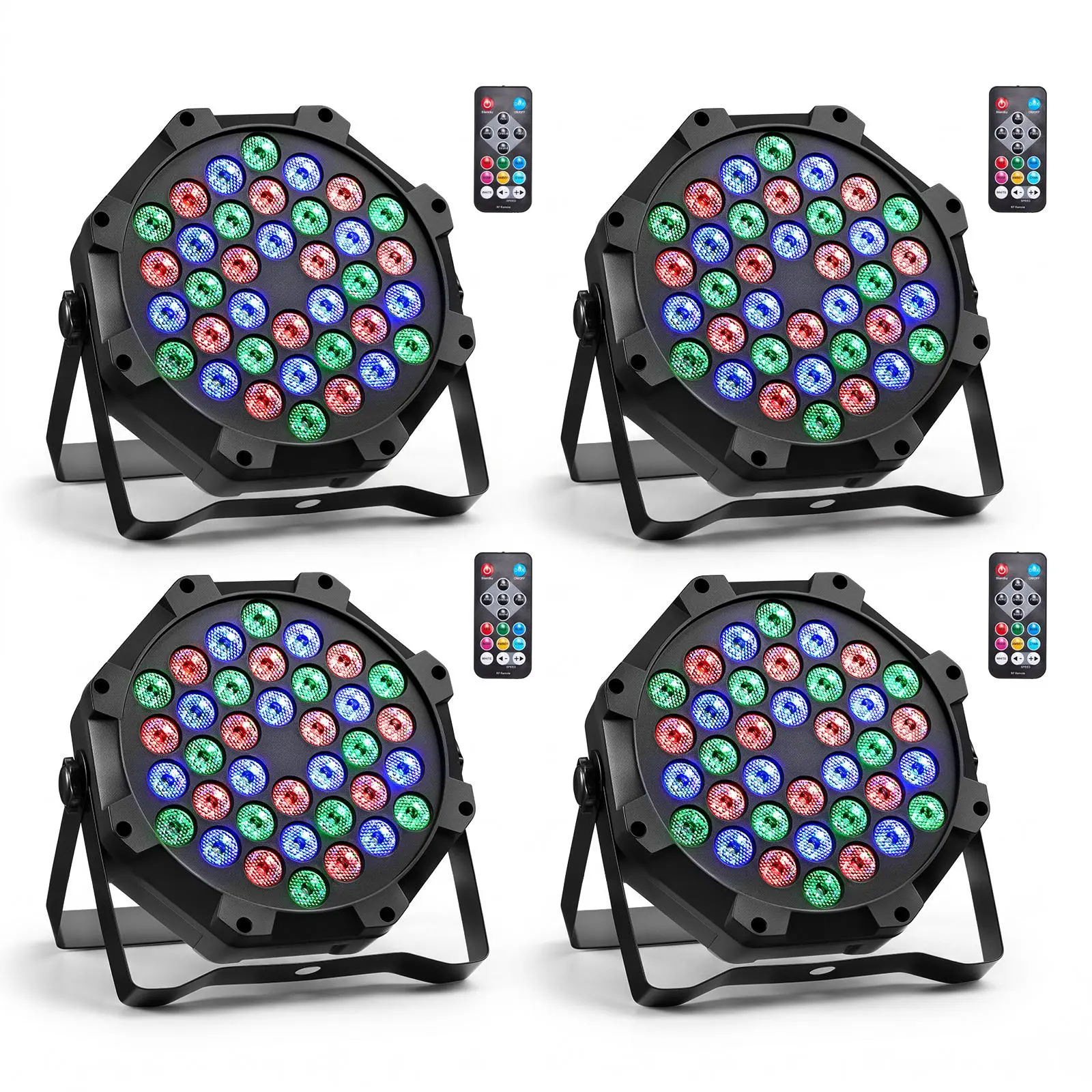VEVOR 4-Pack LED Par Lights Set, 36 LED RGB Multicolored Uplights with Remote, DMX Control, Sound Activation, 6 Lighting Effects, Carry Handle for DJ Events, Weddings, Led Lights Set, Rgb Multicolored Light