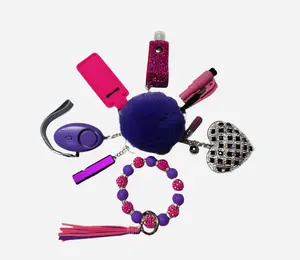Pink and Purple Safety and Accessory Keychain Set with Silicone Beads