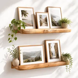 Ceder Wood Live Edge Picture Ledge Shelf Set of 2 - Handmade Natural Cedar Root, Floating Wall Shelves for Frames (16")