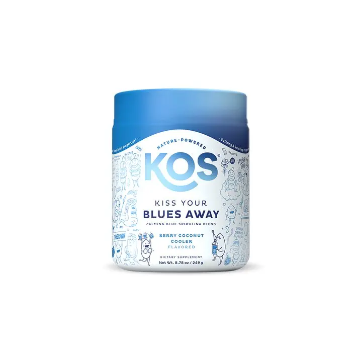 KOS Kiss Your Blues Away Calming Blue Spirulina Blend with Organic Blueberries & Adaptogens Coconut Cooler Flavor 28 Servings