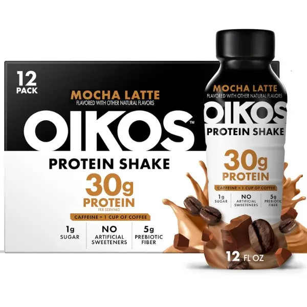 30g Protein Shake, Mocha Latte, Shelf Stable, High Protein Drinks, Ready to Drink, 5g Prebiotic Fiber, 12 fl oz Bottle, 12 Count