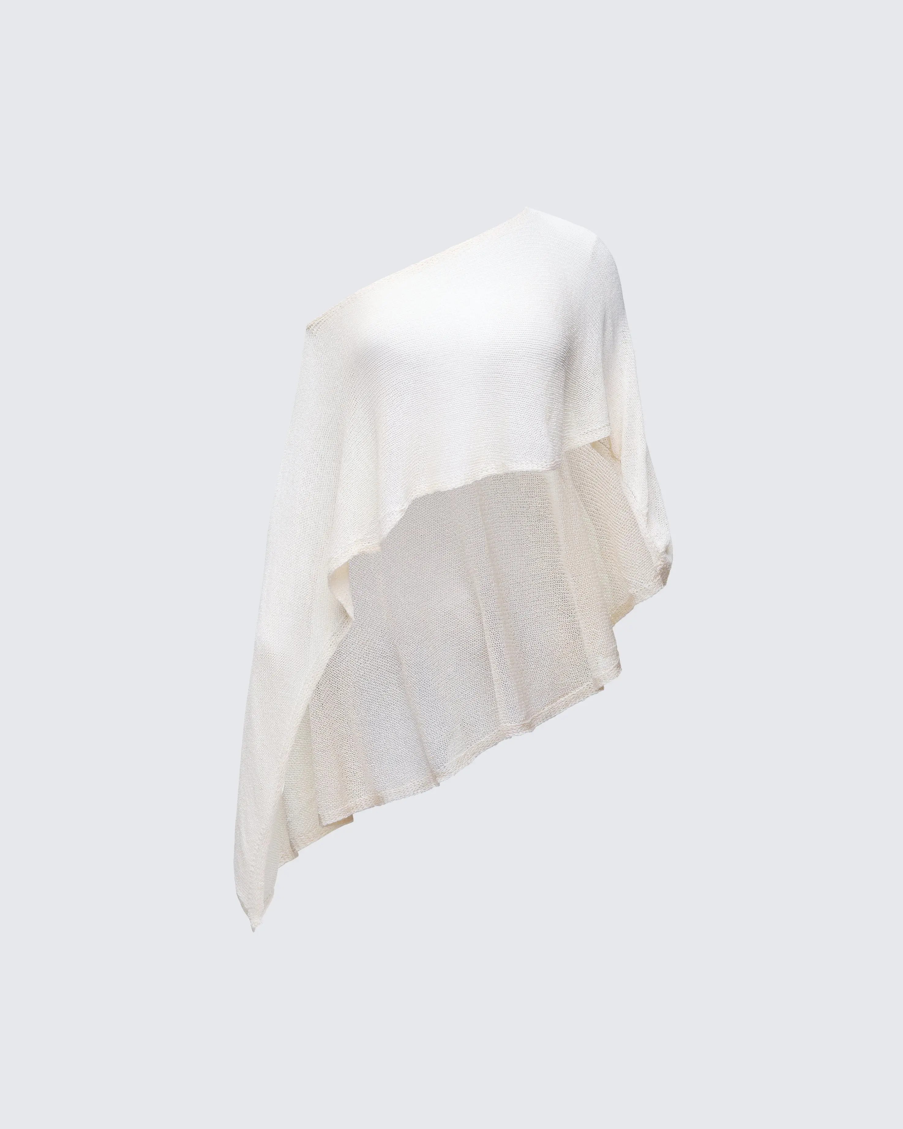 Women's Off-Shoulder Blouse Top, Ivory Poncho Silhouette in a Knit Acrylic Blend with Sheer Panels
