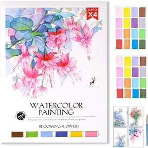 11.5" x 8.5" Watercolor Workbook for Adults, Easy Nature Scenes Paint Coloring Book Paint, Water Coloring Book with 4 Floral Drawings 2 Pigment Card and 1 Brush (Flower Cluster)